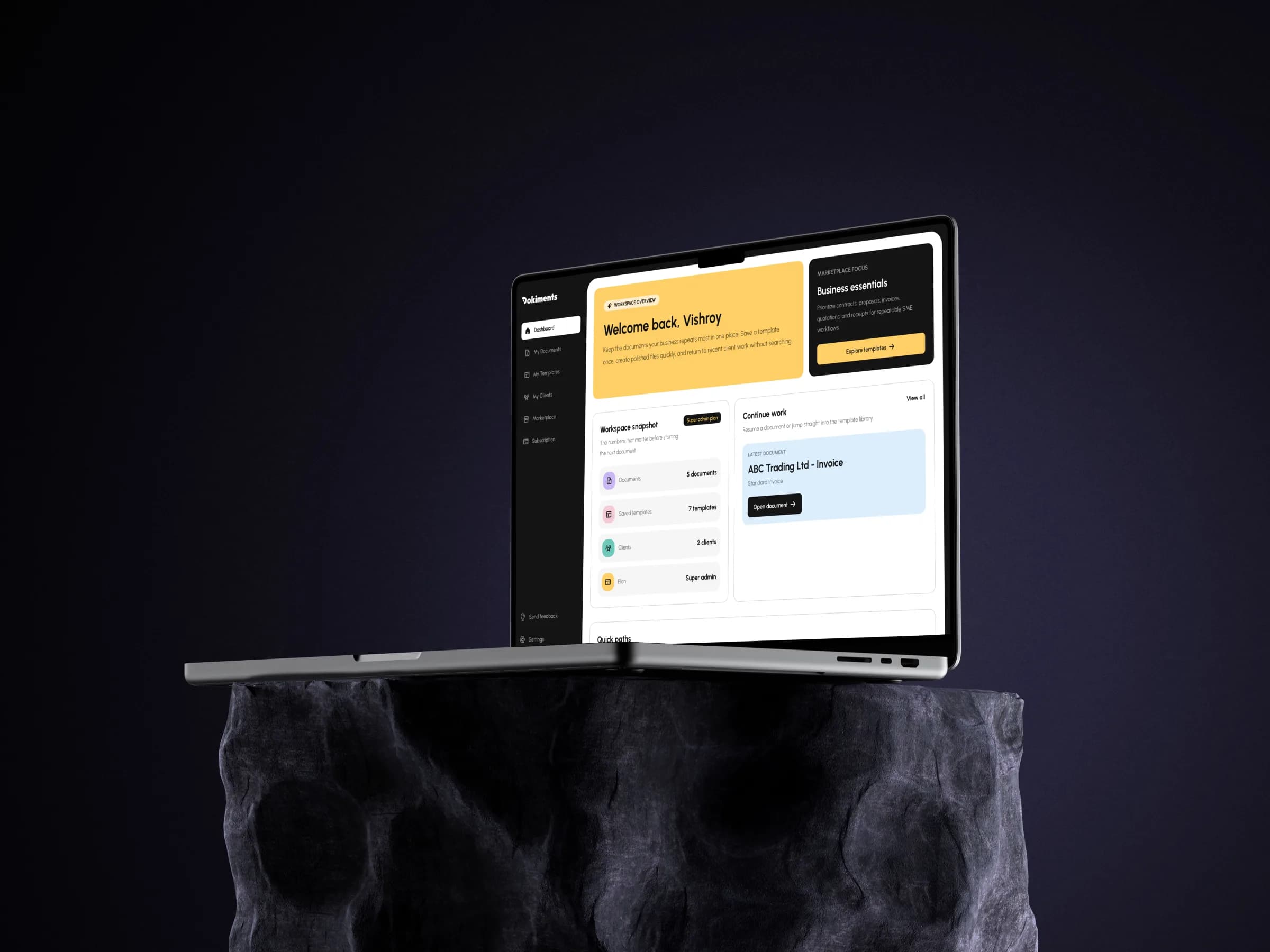Dokiments workspace displayed on a laptop