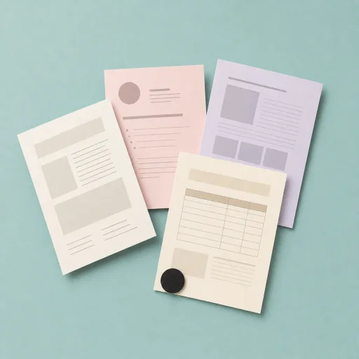 Four document templates laid out on a teal surface